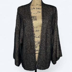 Sleeping On Snow Open Cardigan Sweater One Size Black Gold Metallic Thread Soft
